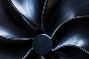 A close-up of a DC axial fan's blades, symbolizing efficiency and airflow