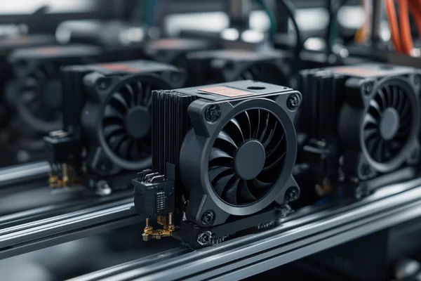 A close-up of different cooling fans on a 3D printer