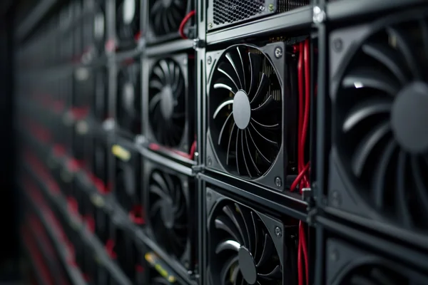 a rack of servers cooled by a bank of 48V DC fans