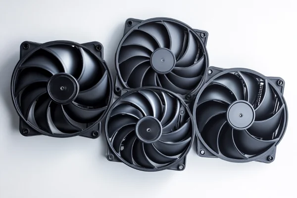 A range of DC axial fan sizes from small to large