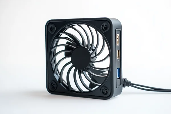 A USB fan connected to a power bank