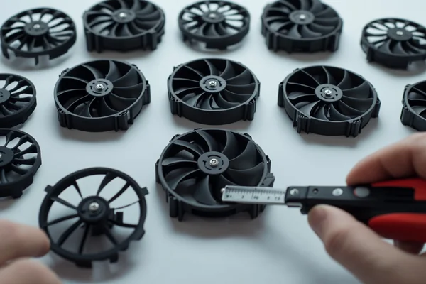 An engineer measuring the space for a fan in a device