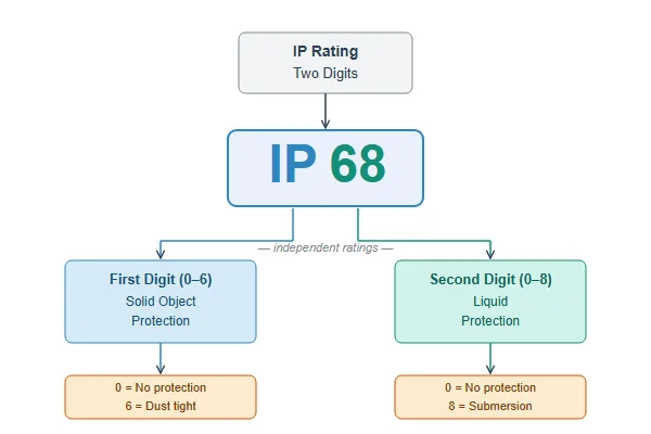Chart explaining the two digits of an IP rating