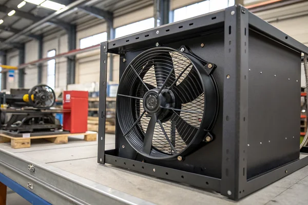 A metal-frame, vibration-resistant DC axial fan mounted in industrial welding equipment