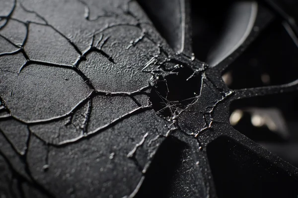 Close-up of stress cracking on a plastic DC fan frame after prolonged vibration exposure